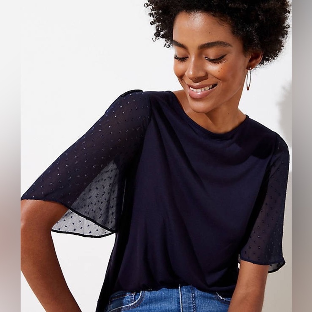 Shimmer Dot Flare Sleeve Mixed Media Top